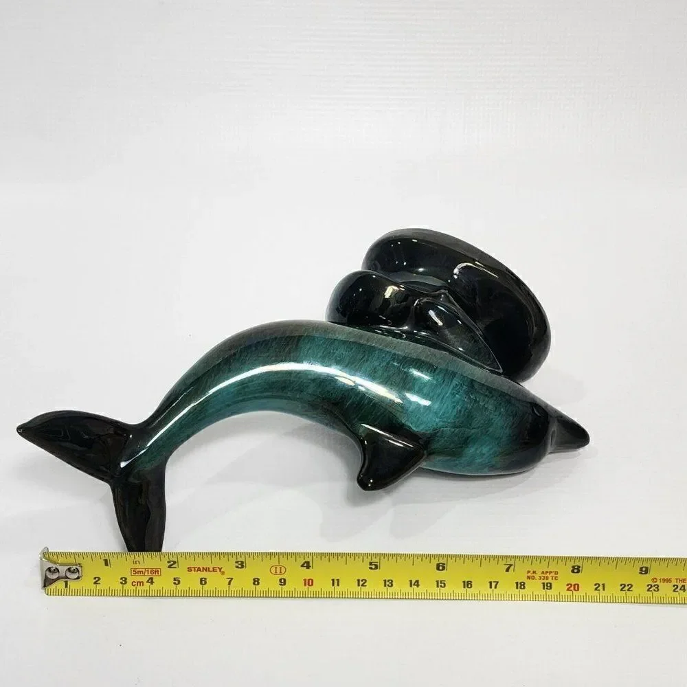 2 Vintage Blue Mountain‎ Pottery Big Dolphin Figures Retro Home Decor - Picture 6 of 10